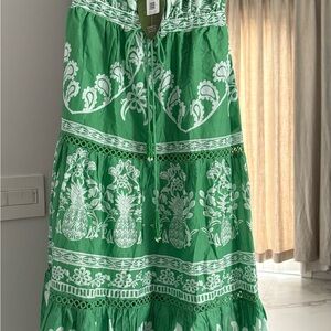 FARM Rio Green and White Resort Maxi Dress